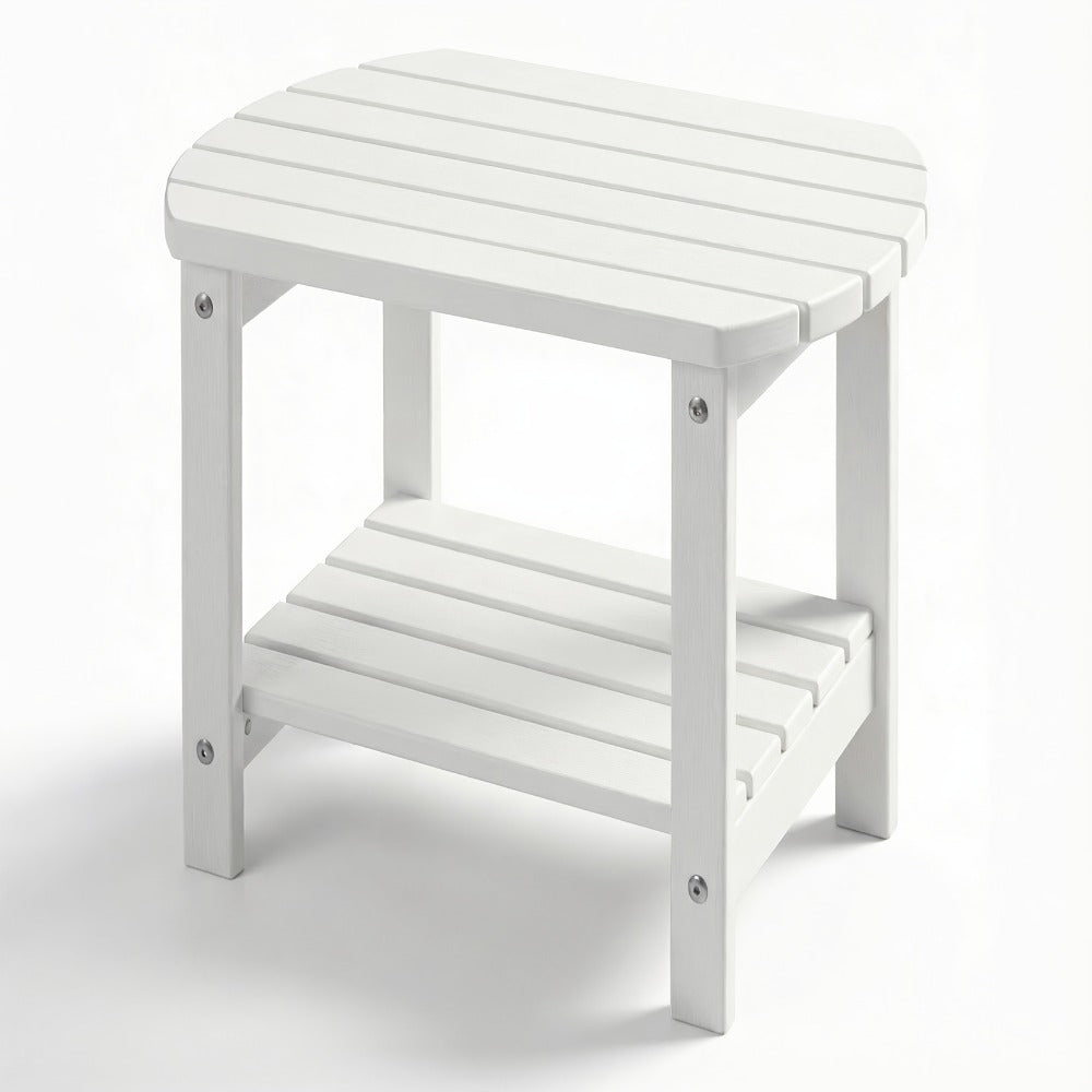Outdoor Side Table by Furn Mivo, 16.5-Inch Two-Tier HDPE Design with Slatted Top and Five Color Options