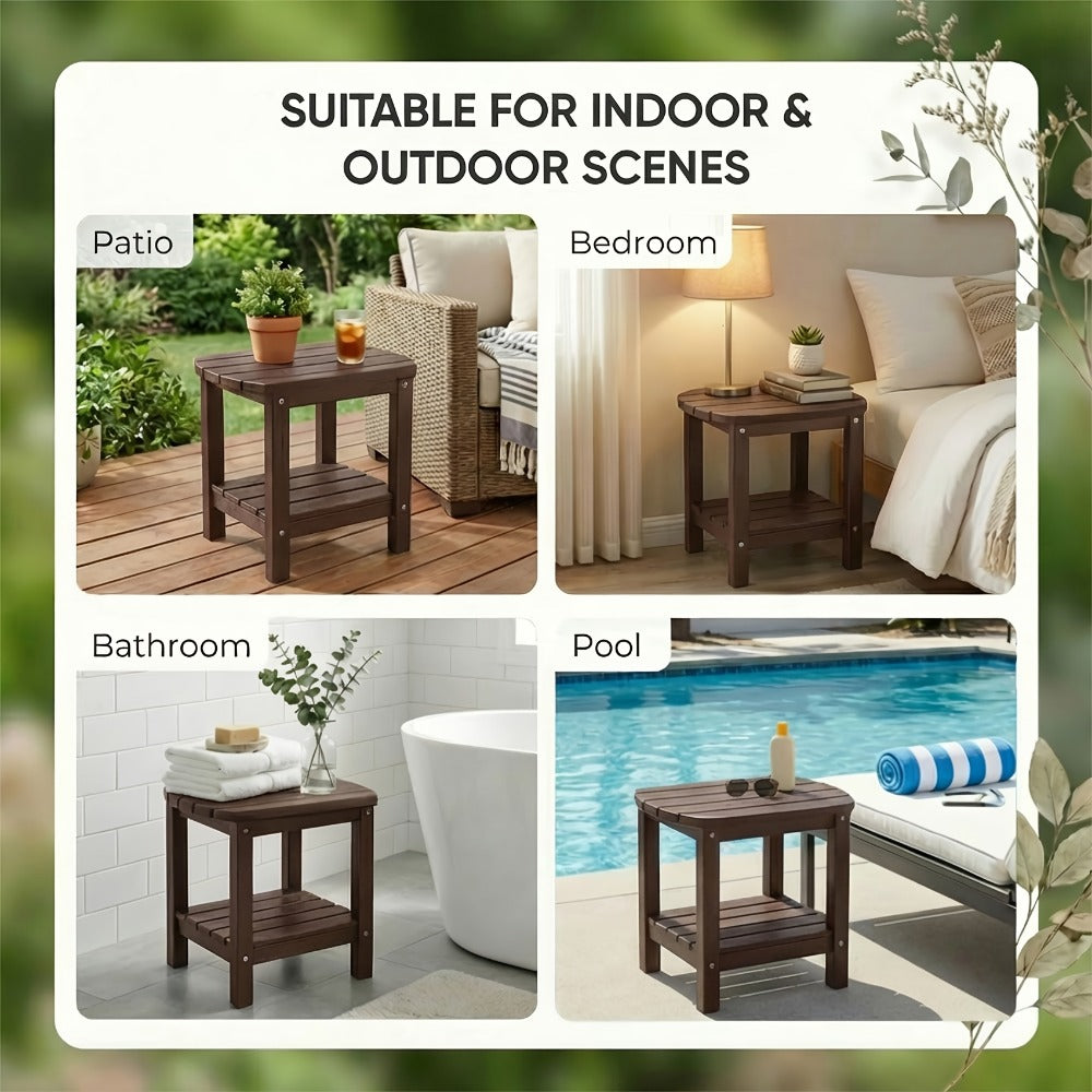 Outdoor Side Table by Furn Mivo, 16.5-Inch Two-Tier HDPE Design with Slatted Top and Five Color Options