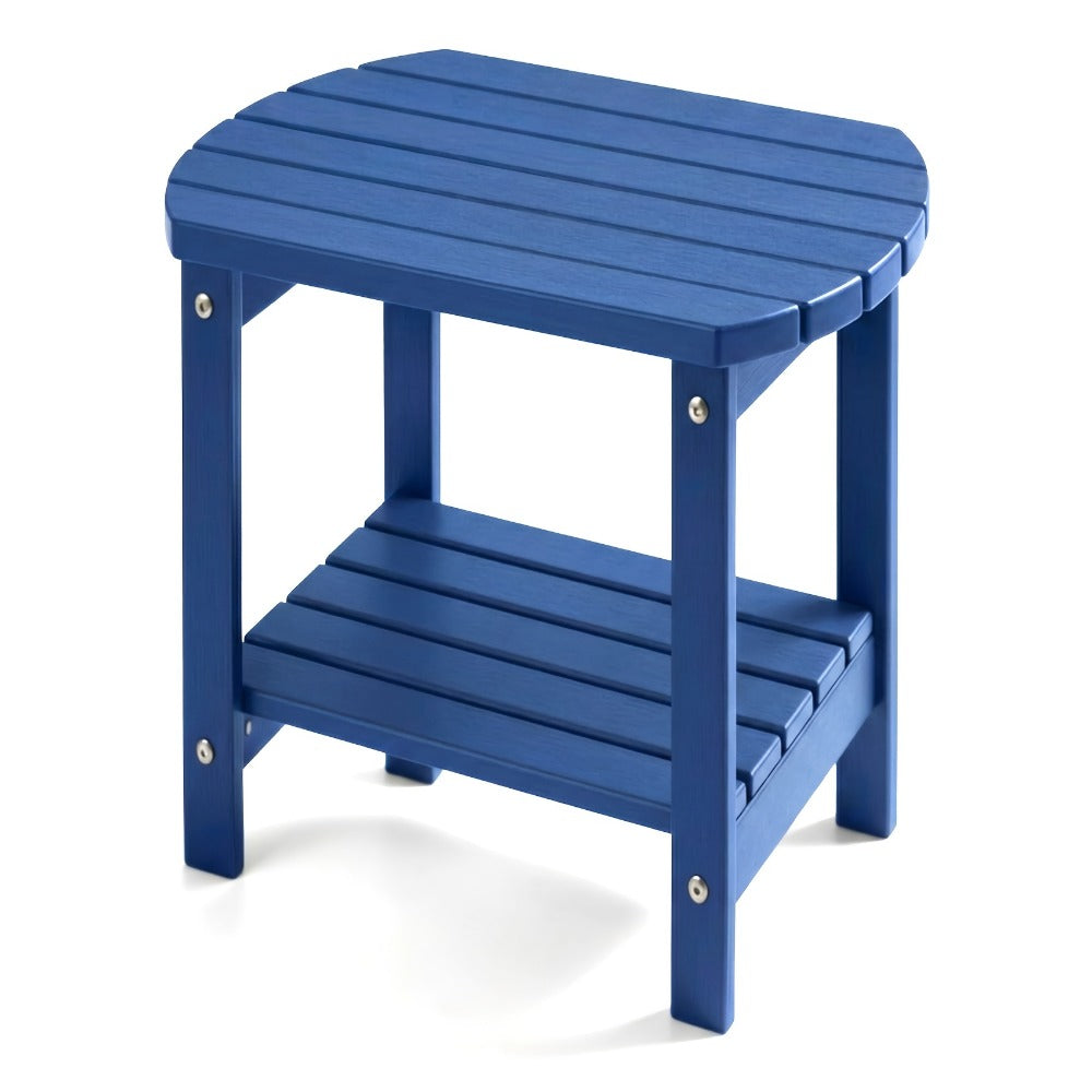 Outdoor Side Table by Furn Mivo, 16.5-Inch Two-Tier HDPE Design with Slatted Top and Five Color Options