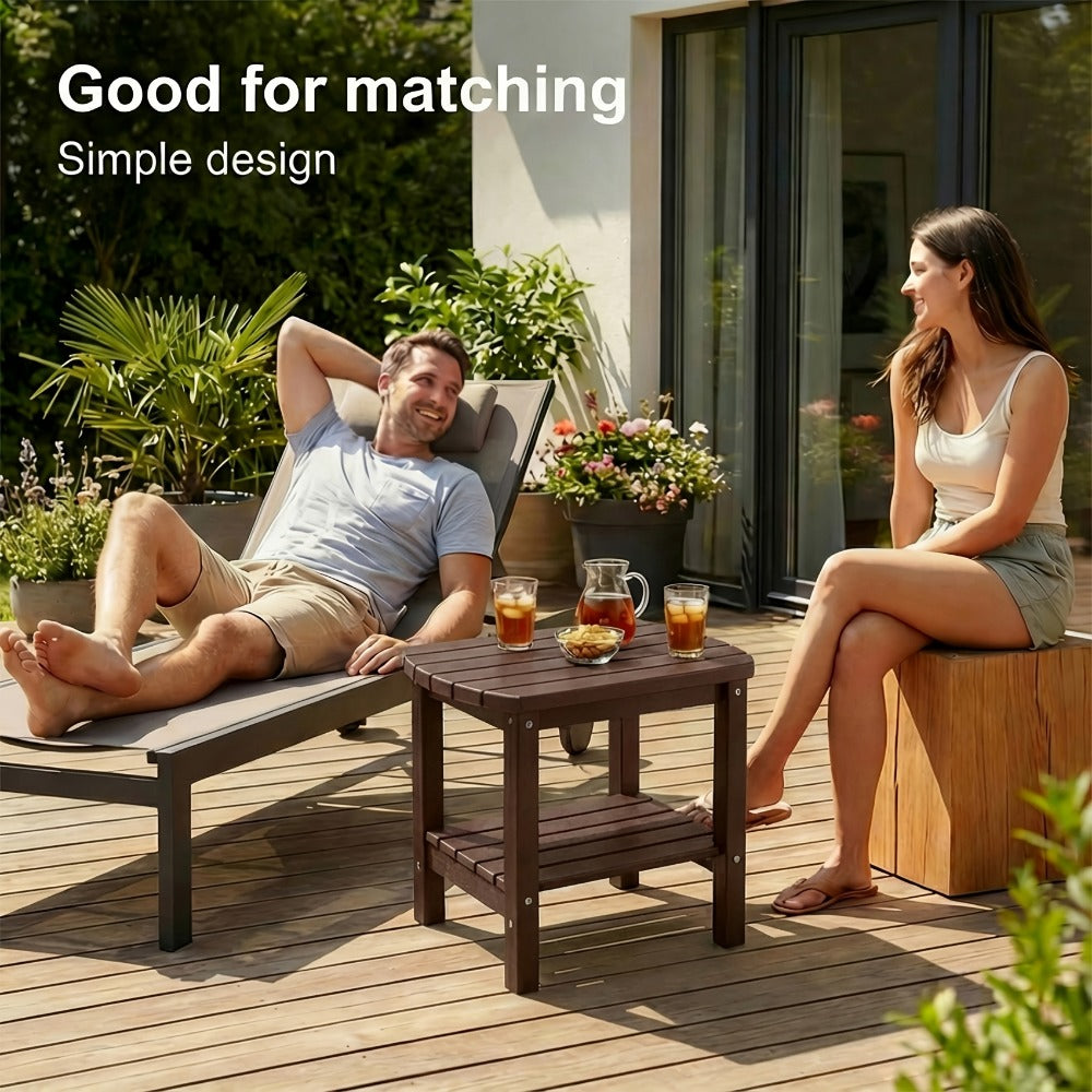 Outdoor Side Table by Furn Mivo, 16.5-Inch Two-Tier HDPE Design with Slatted Top and Five Color Options