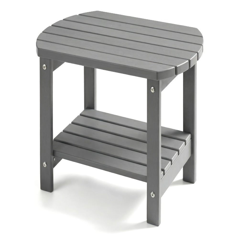 Outdoor Side Table by Furn Mivo, 16.5-Inch Two-Tier HDPE Design with Slatted Top and Five Color Options