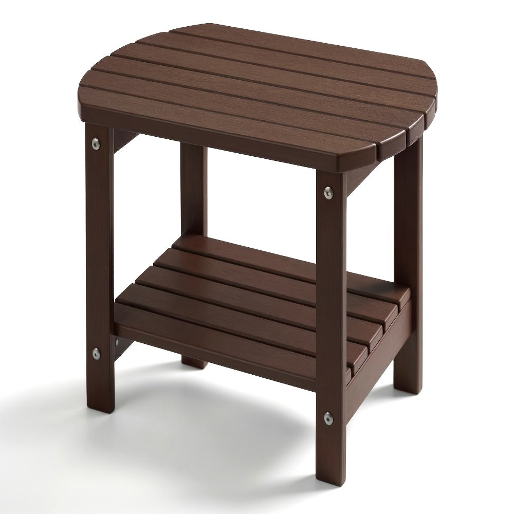 Outdoor Side Table by Furn Mivo, 16.5-Inch Two-Tier HDPE Design with Slatted Top and Five Color Options
