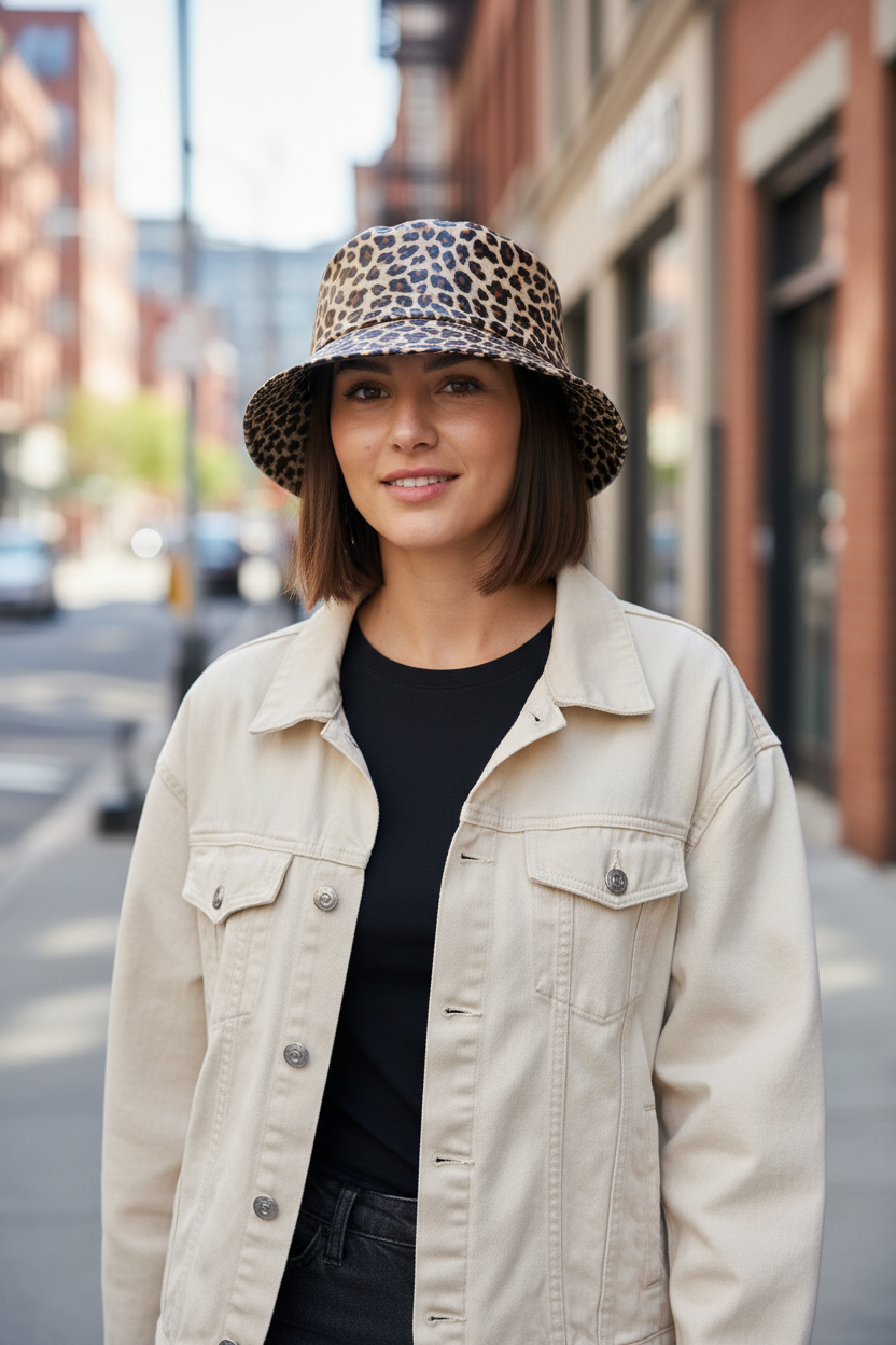 Walker Animal Print Faux Leather Bucket Hat