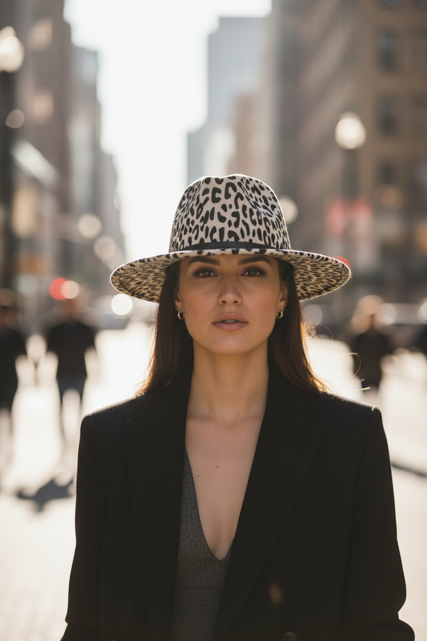 Austin Fedora-Hut aus Wollfilz mit Animal-Print, verstellbar