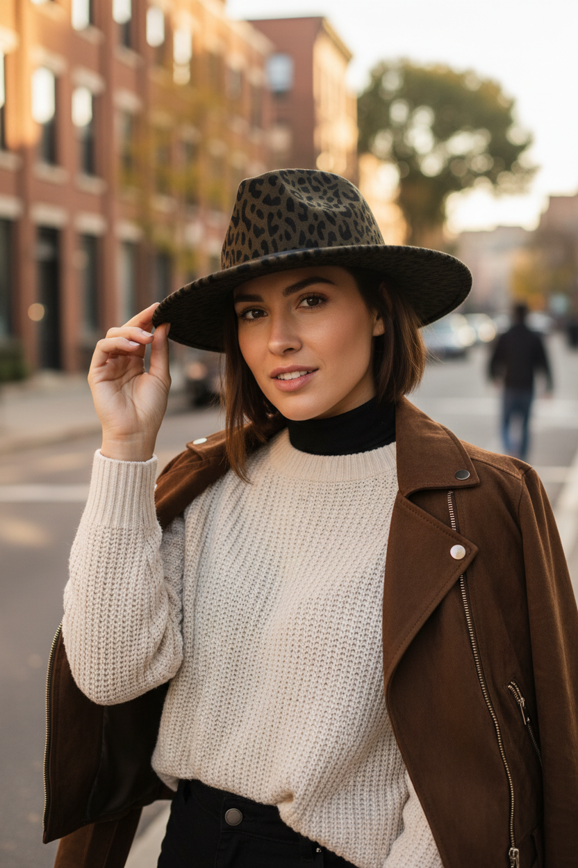 Austin Fedora-Hut aus Wollfilz mit Animal-Print, verstellbar