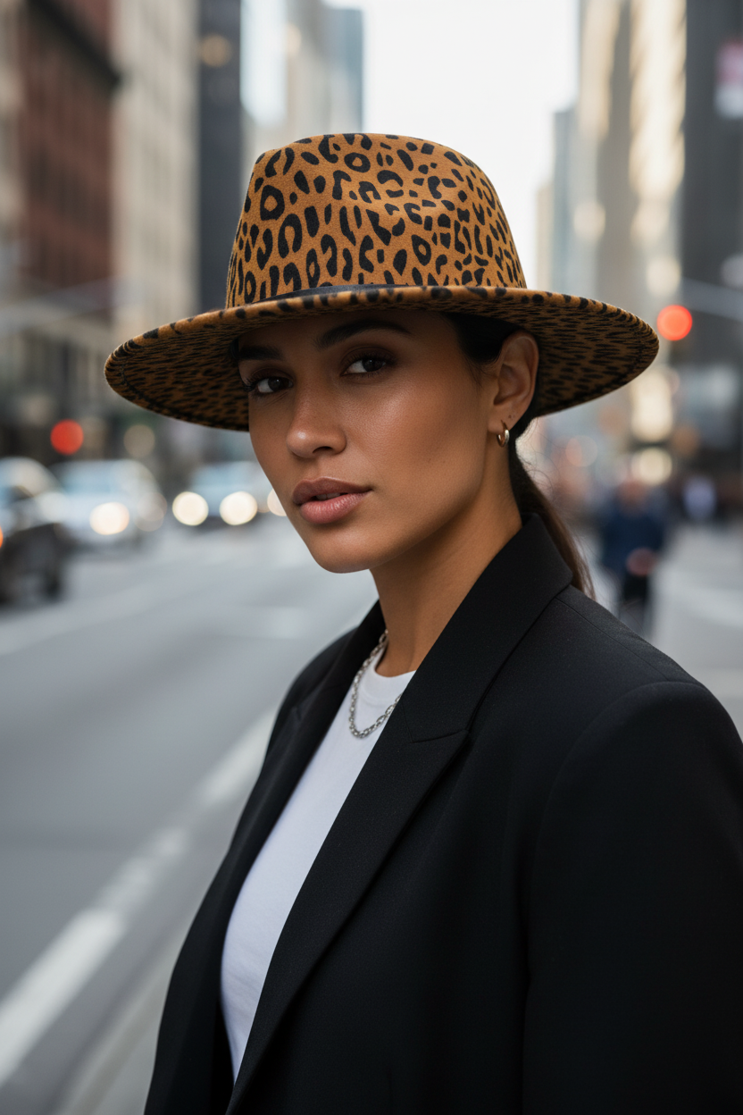 Austin Fedora-Hut aus Wollfilz mit Animal-Print, verstellbar