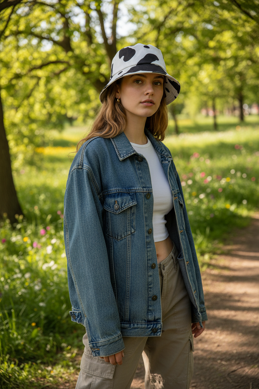 Weatherford Women's Cow Print Cotton Bucket Hat – Japanese Style, All-Season