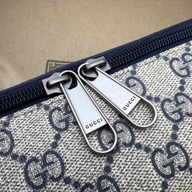 Gucci GG Supreme Jewellery Travel Case – Navy Blue Trim Double Zip