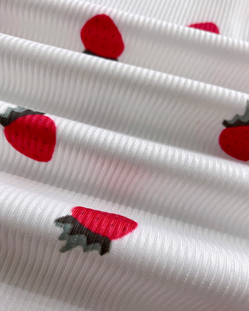 2 Pieces Outfit Strawberry Print Stand Collar Short Sleeve T-shirt and Pants Pajamas Set
