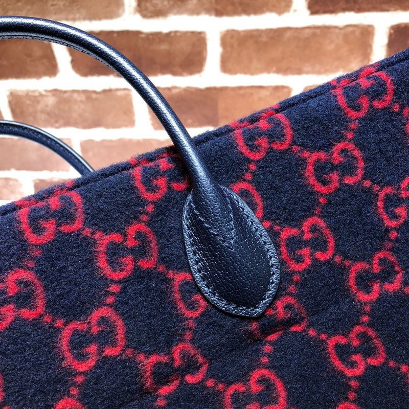 Gucci GG Wool Jacquard Large Tote Bag – Navy Blue & Red