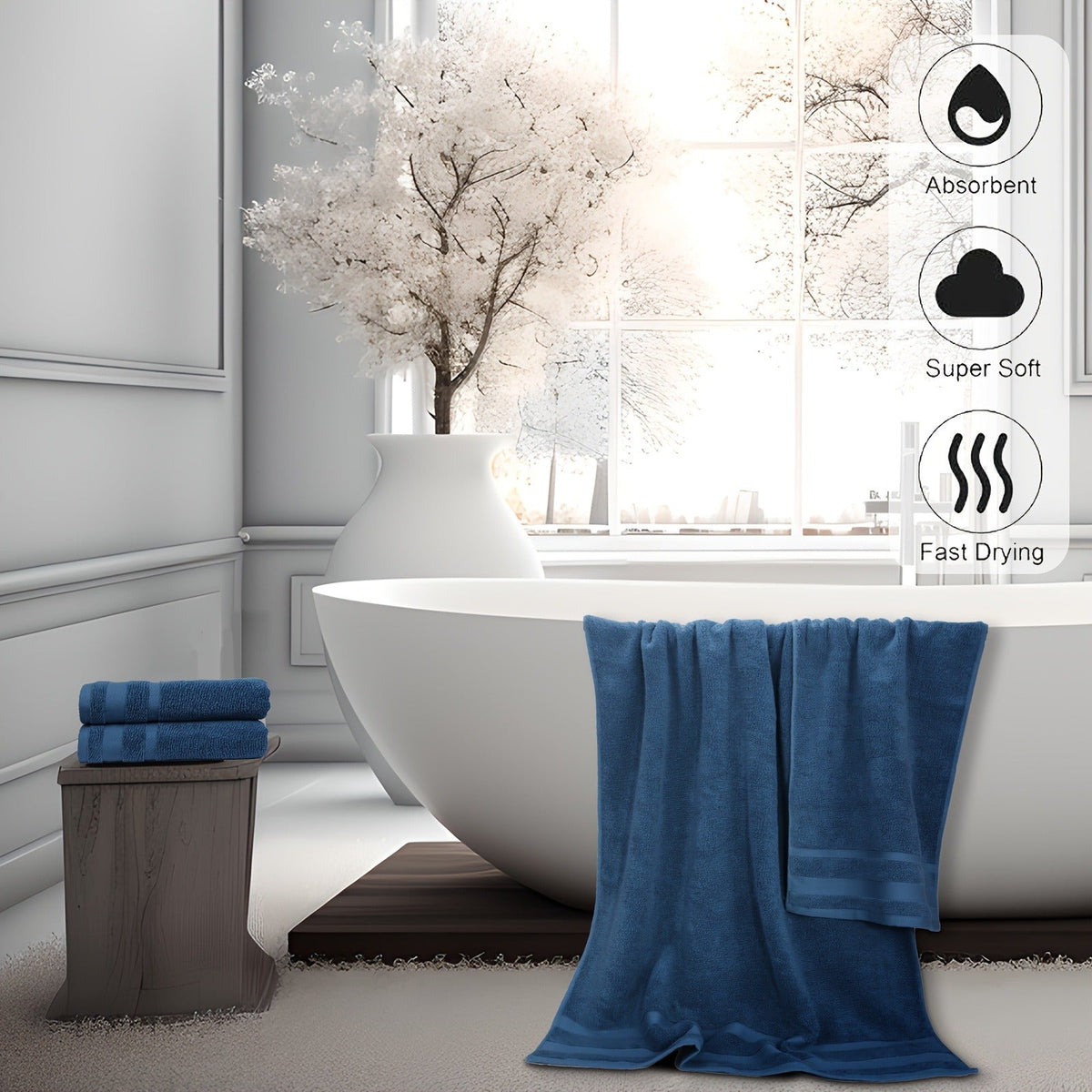 Bath Towel Set in Pure Cotton, Six or Ten Solid-Color Towels for Bathroom Routines, Gym Visits and Travel