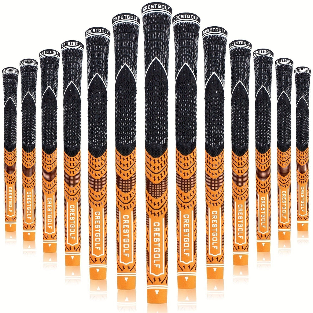 Midsize Golf Grips Set 13 Pack – All Weather Hybrid Rubber Golf Club Grips with Ecological Yarn Thread Technology, Multiple Colors, Fits Full Set of Clubs (Black, White, Red, Orange, Yellow, Blue, Gray)