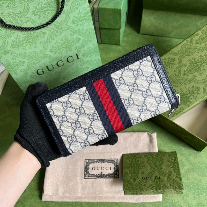Gucci Ophidia GG Supreme Zip-Around Continental Wallet – Navy Blue