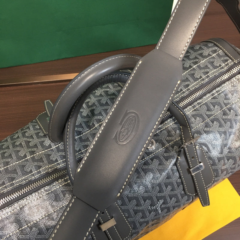 Goyard Boeing 55 Travel Bag – Black Goyardine Canvas Black Leather Silver Hardware