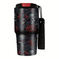 Insulated Tumbler 20oz Gothic Skull and Roses Stainless Steel Travel Mug with Carry Strap for Everyday Use
