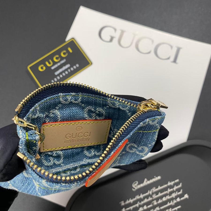 Denim Monogram Keychain Pouch Collection with Gold Clasps