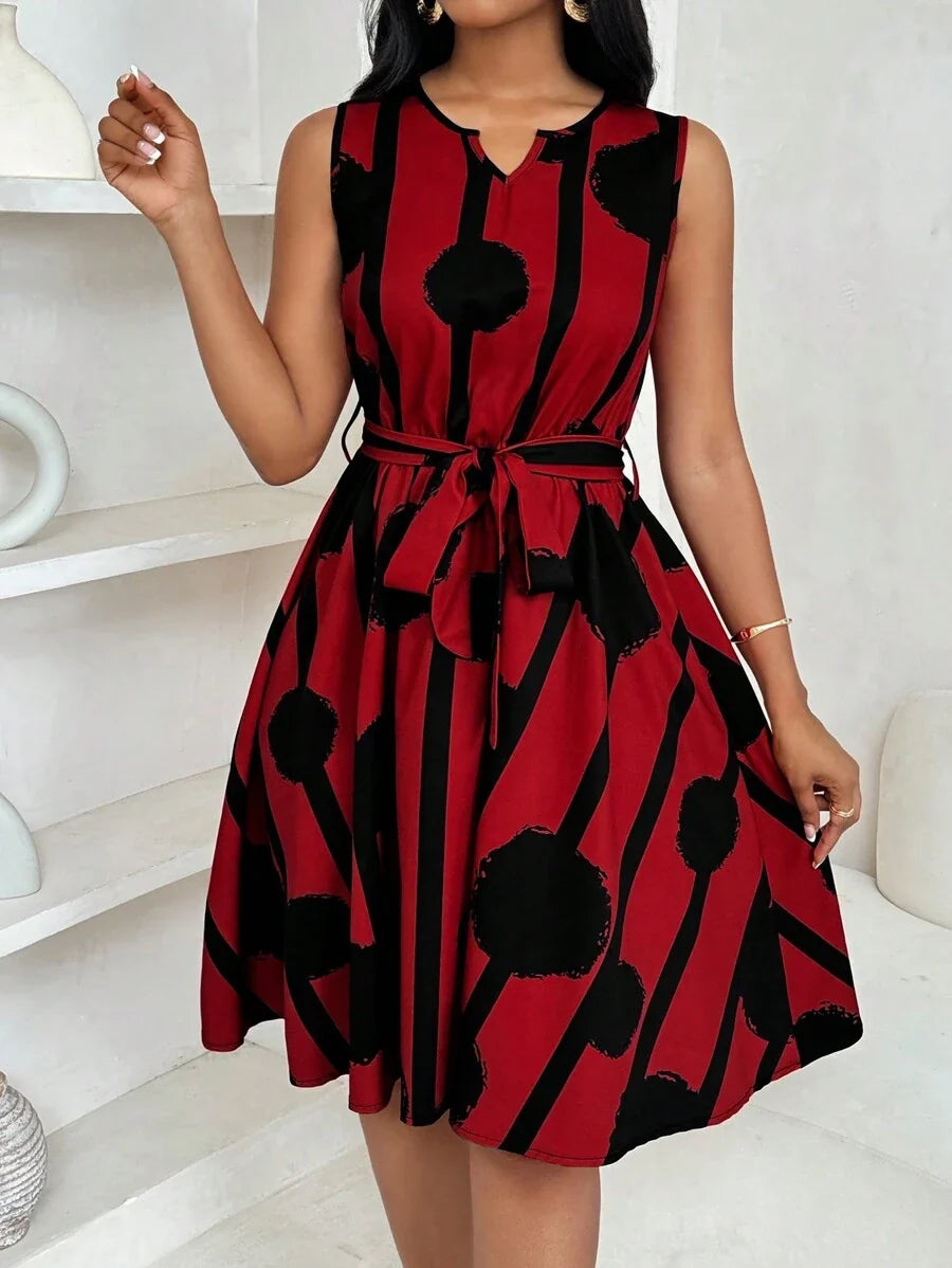 Eleanor | Kleid mit Bindegürtel und auffälligem Druck