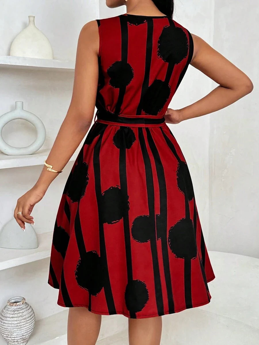 Eleanor | Kleid mit Bindegürtel und auffälligem Druck