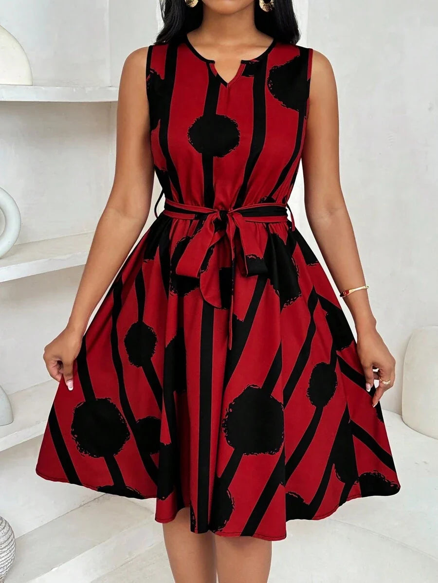 Eleanor | Kleid mit Bindegürtel und auffälligem Druck