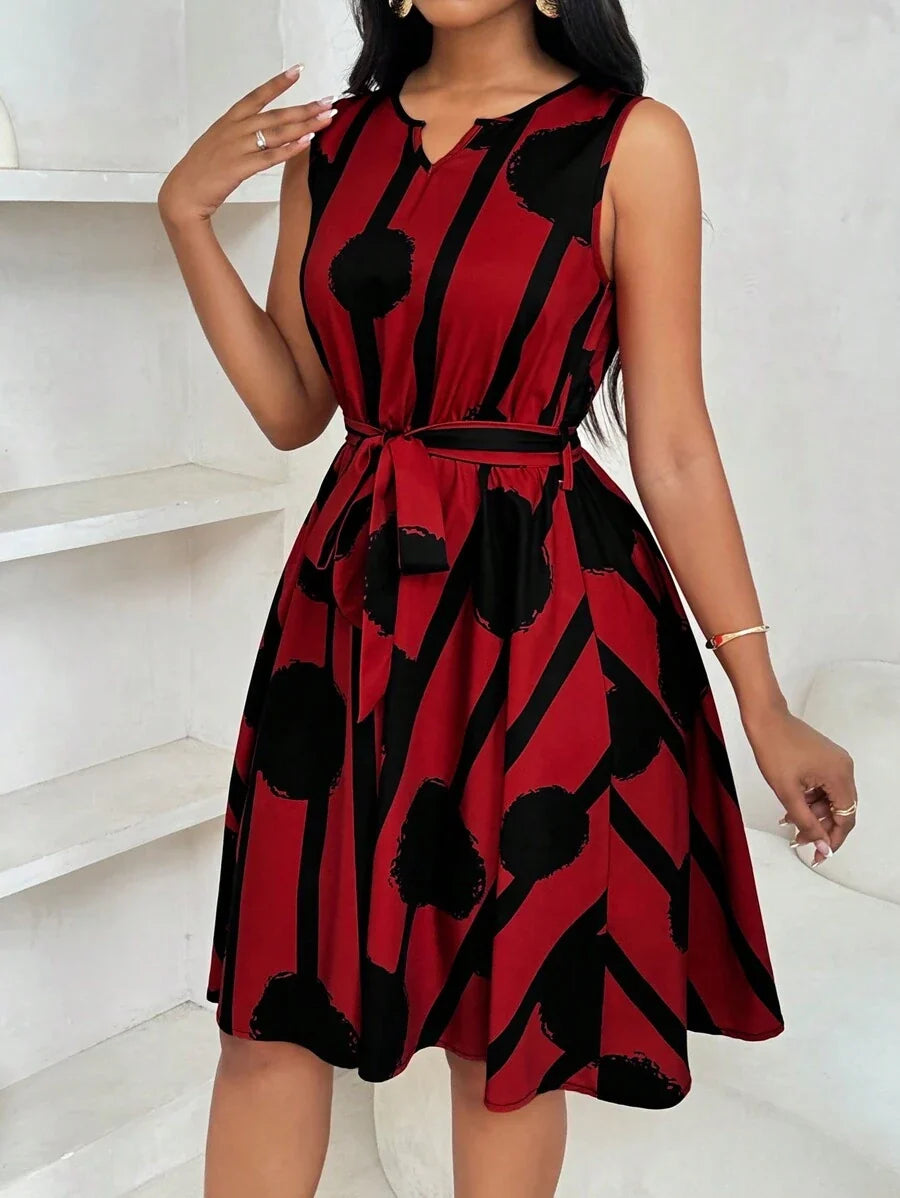 Eleanor | Kleid mit Bindegürtel und auffälligem Druck