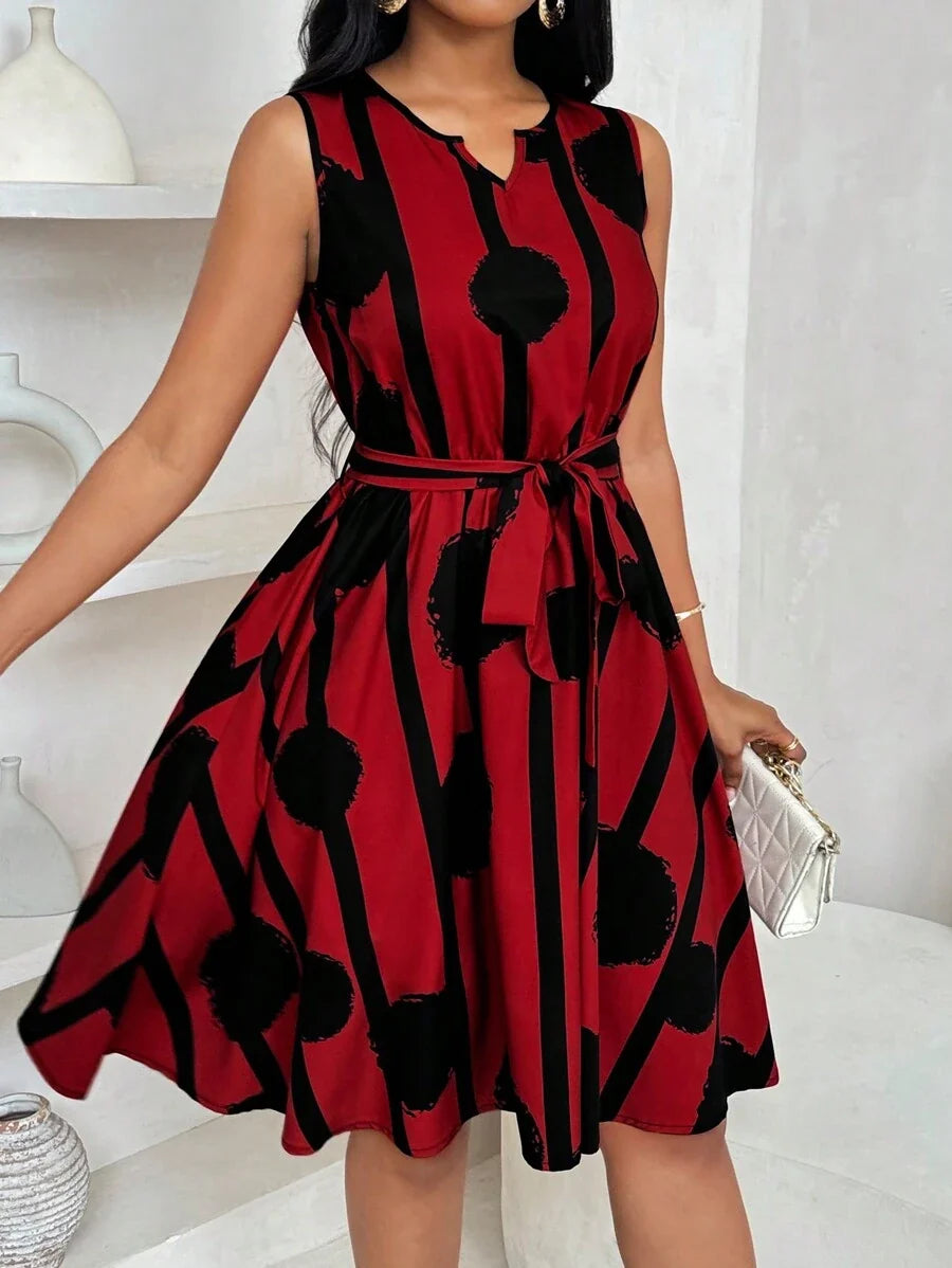 Eleanor | Kleid mit Bindegürtel und auffälligem Druck