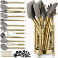 38-Piece Gold-Tone Silicone and Steel Kitchen Utensil Set with Holder, Measuring Tools and Accessories