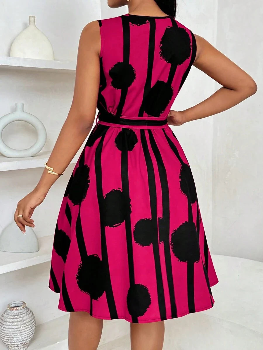 Eleanor | Kleid mit Bindegürtel und auffälligem Druck