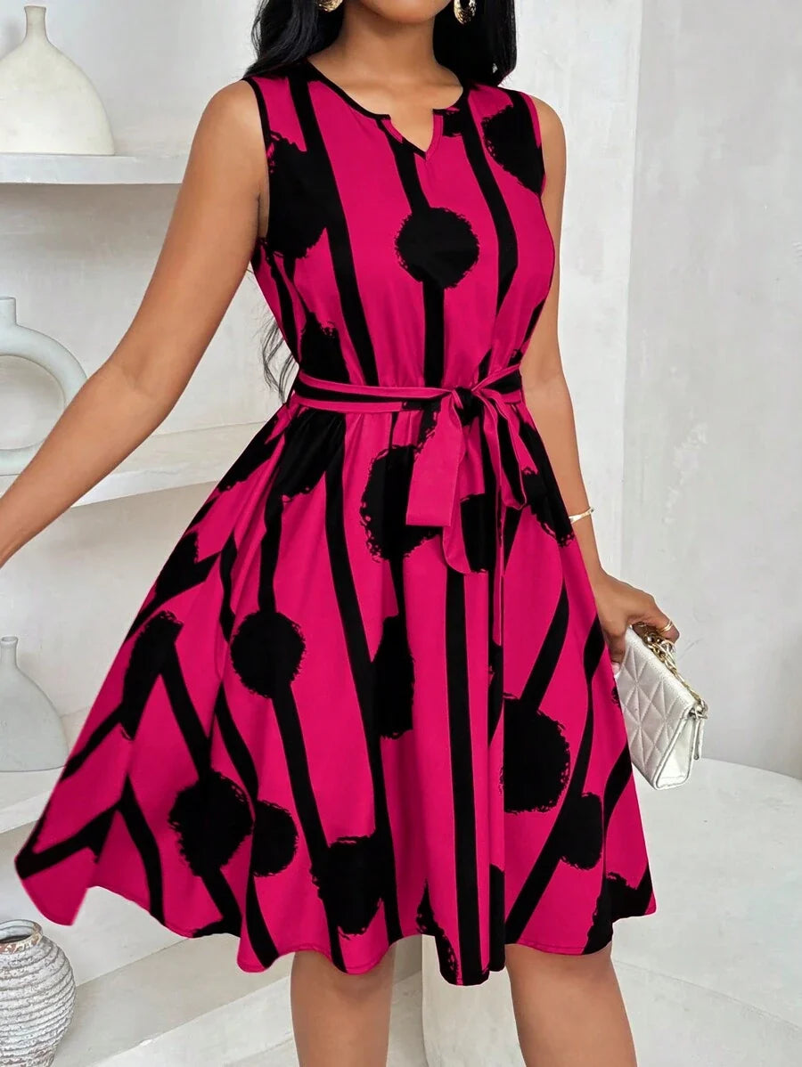 Eleanor | Kleid mit Bindegürtel und auffälligem Druck