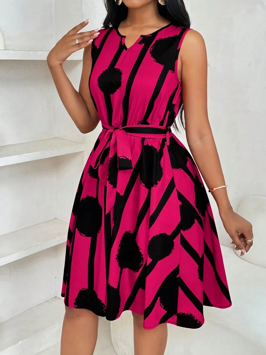 Eleanor | Kleid mit Bindegürtel und auffälligem Druck