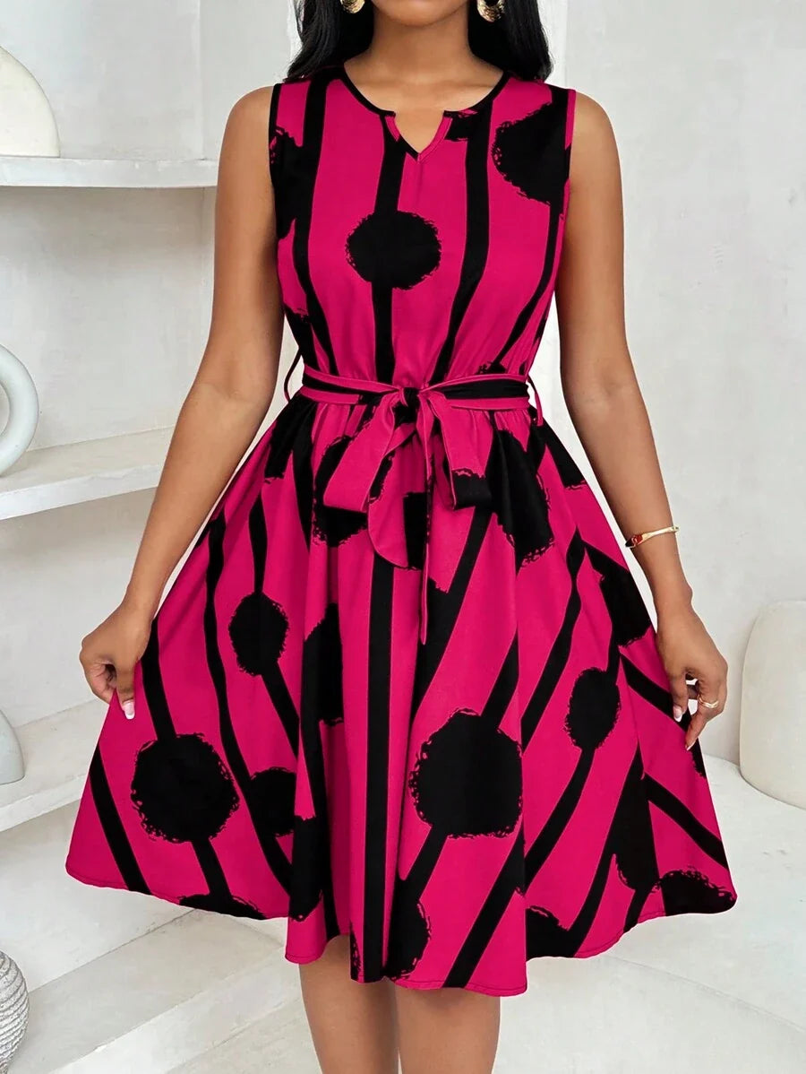 Eleanor | Kleid mit Bindegürtel und auffälligem Druck