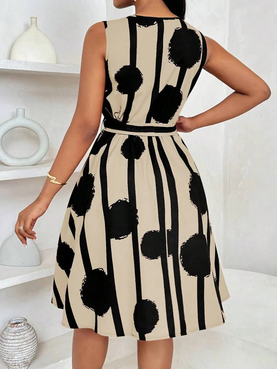 Eleanor | Kleid mit Bindegürtel und auffälligem Druck
