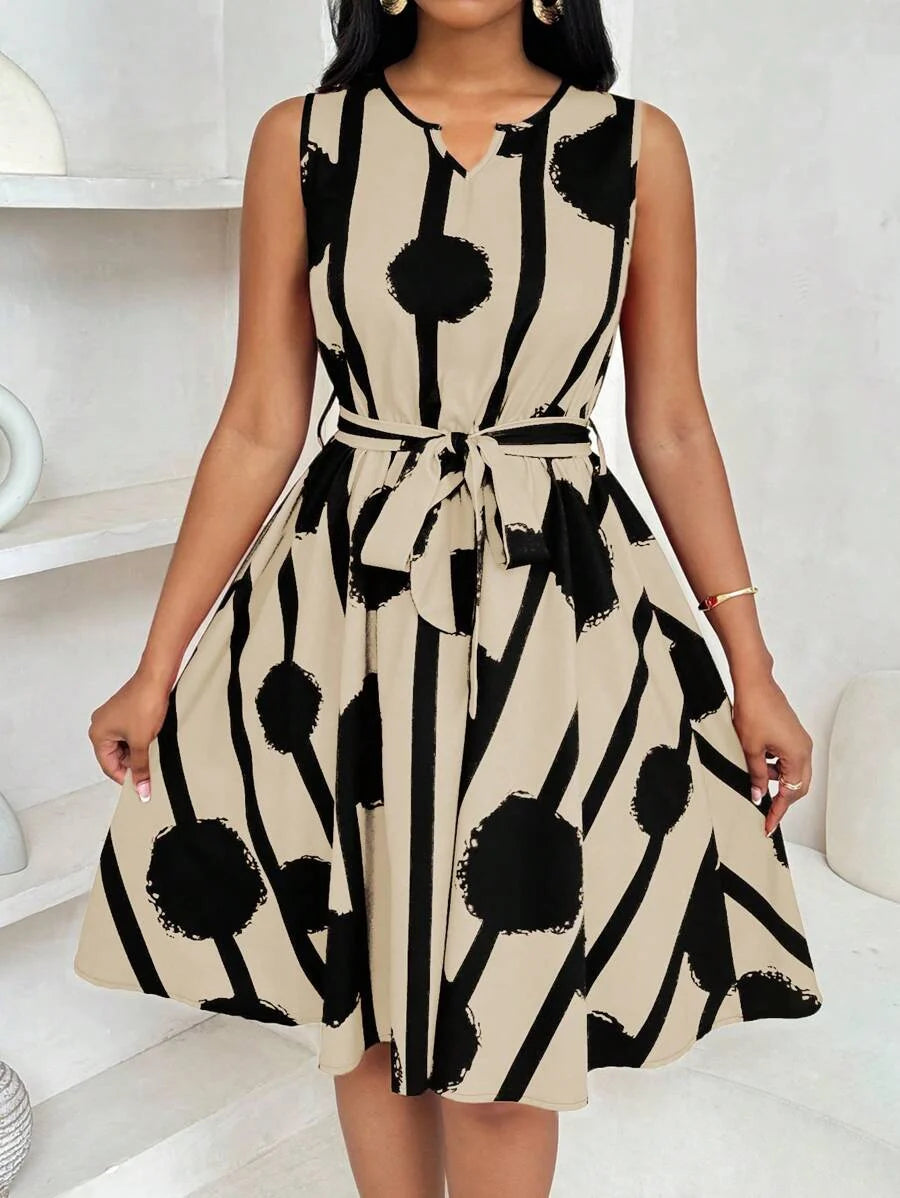 Eleanor | Kleid mit Bindegürtel und auffälligem Druck