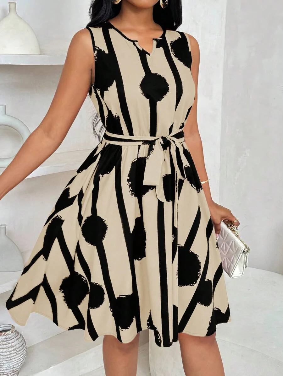 Eleanor | Kleid mit Bindegürtel und auffälligem Druck