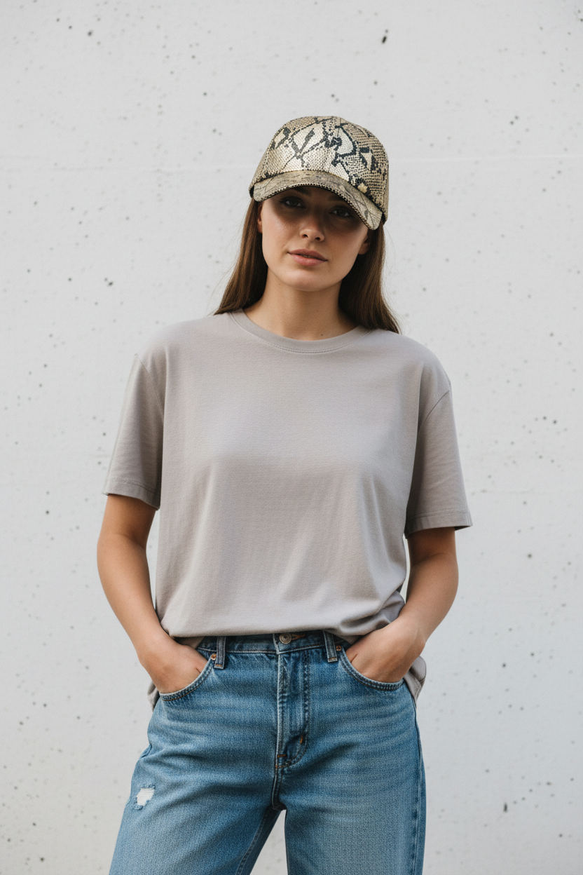 Warren Baseballkappe aus Kunstleder mit Animal-Print und UV-Schutz