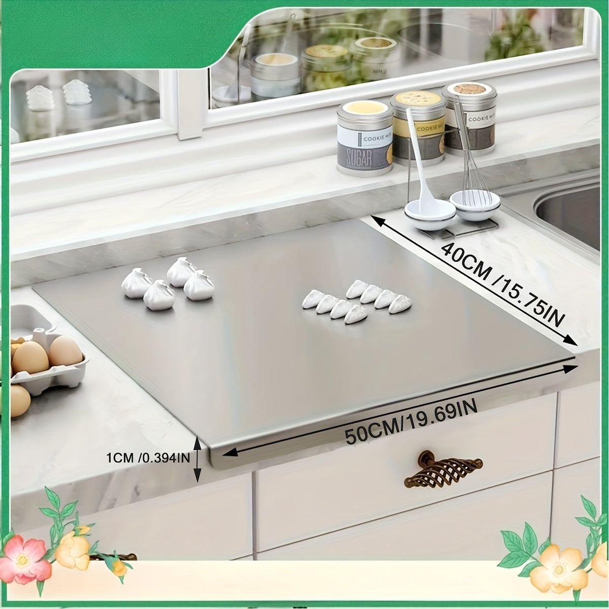 Stainless Steel Cutting Board, 304 Grade Butcher Block Rolling Board, Large Kitchen Chopping Board for Meat, Vegetables & Bread