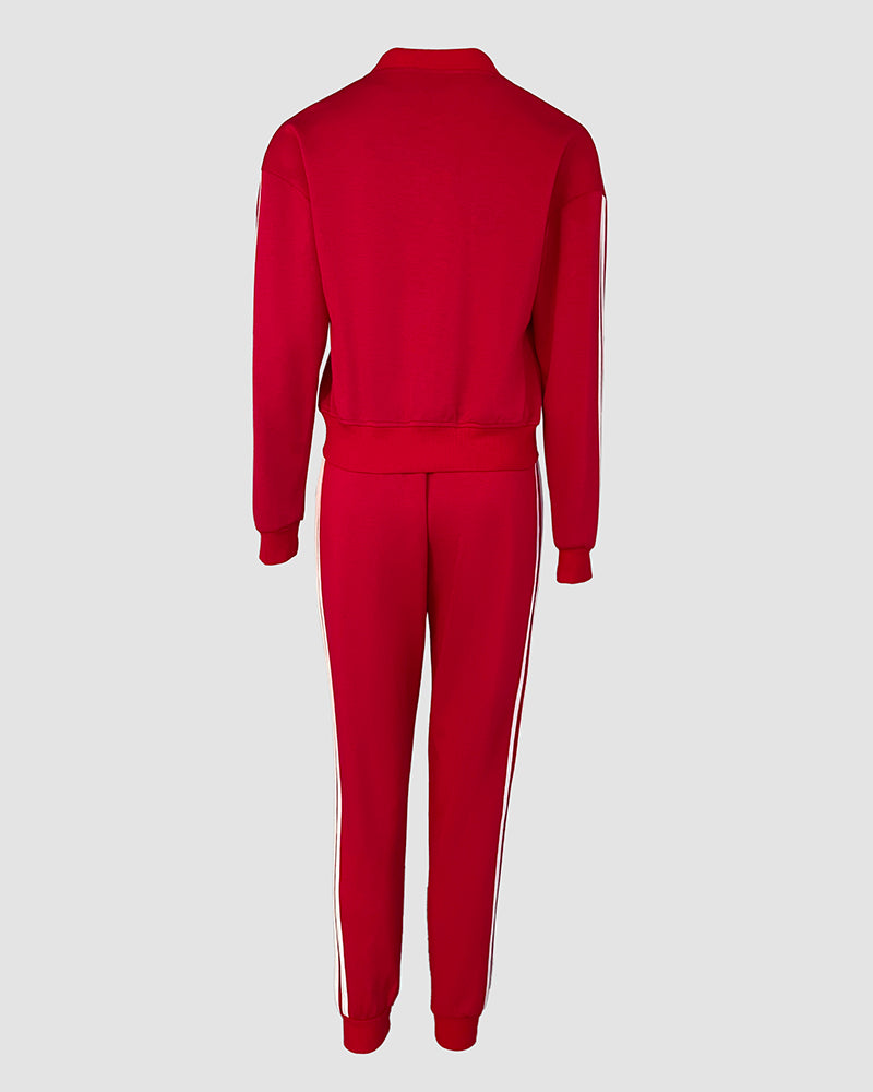 3 Pieces Outfit Snap Buttons Front Coat and Elastic Waist Seam Front Stretchy Cuffs Pants Set with Tank Top Casual Contrast Side Striped Tracksuit