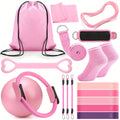 Pilates Ring Set 18-Piece – Magic Circle, Pilates Ball, Resistance Bands, Stretching Strap, Yoga Ring, Anti-Slip Socks & Gym Bag, Complete Women's Home Workout Accessories Kit, Pink