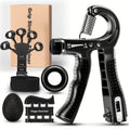 Grip Strengthener Set 5pcs - Adjustable Hand Grip Trainer with Counting, Finger Exerciser, Finger Stretcher, Forearm Workout Ring & Hand Exercise Ball for Rock Climbing, Tennis, Guitar, Rehab