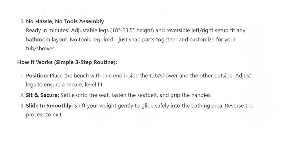 Sliding Bathtub Transfer Bench with Reversible Grey Seat, Safety Rail, Backrest and Adjustable Legs