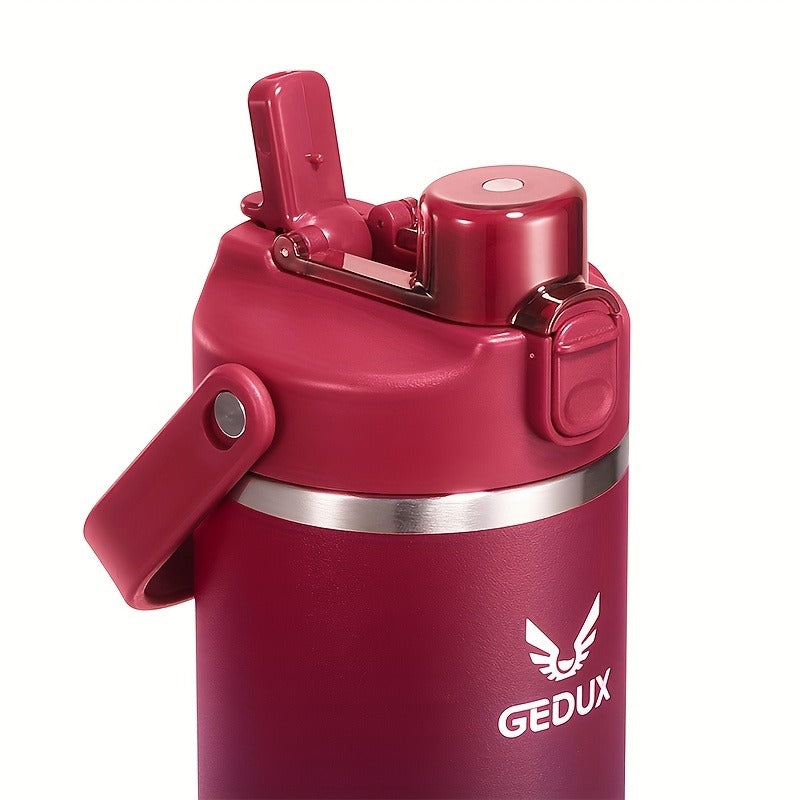 GEDUX Stainless Steel Water Bottle with Handled Lid and Removable Cup in 32oz or 40oz and Nine Styles