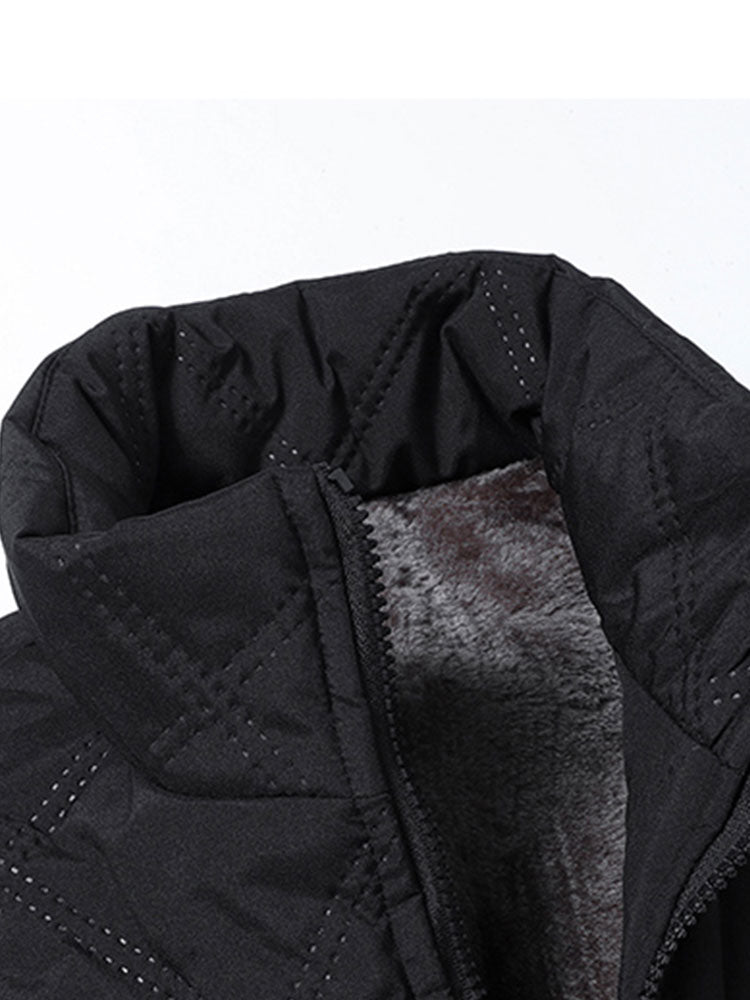 Faux Fur Lined Quilted Stand Collar Jacket
