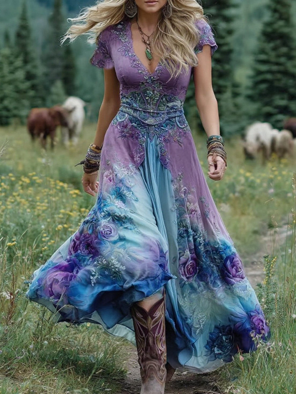 Amelia | Vintage-Blumen-Maxikleid