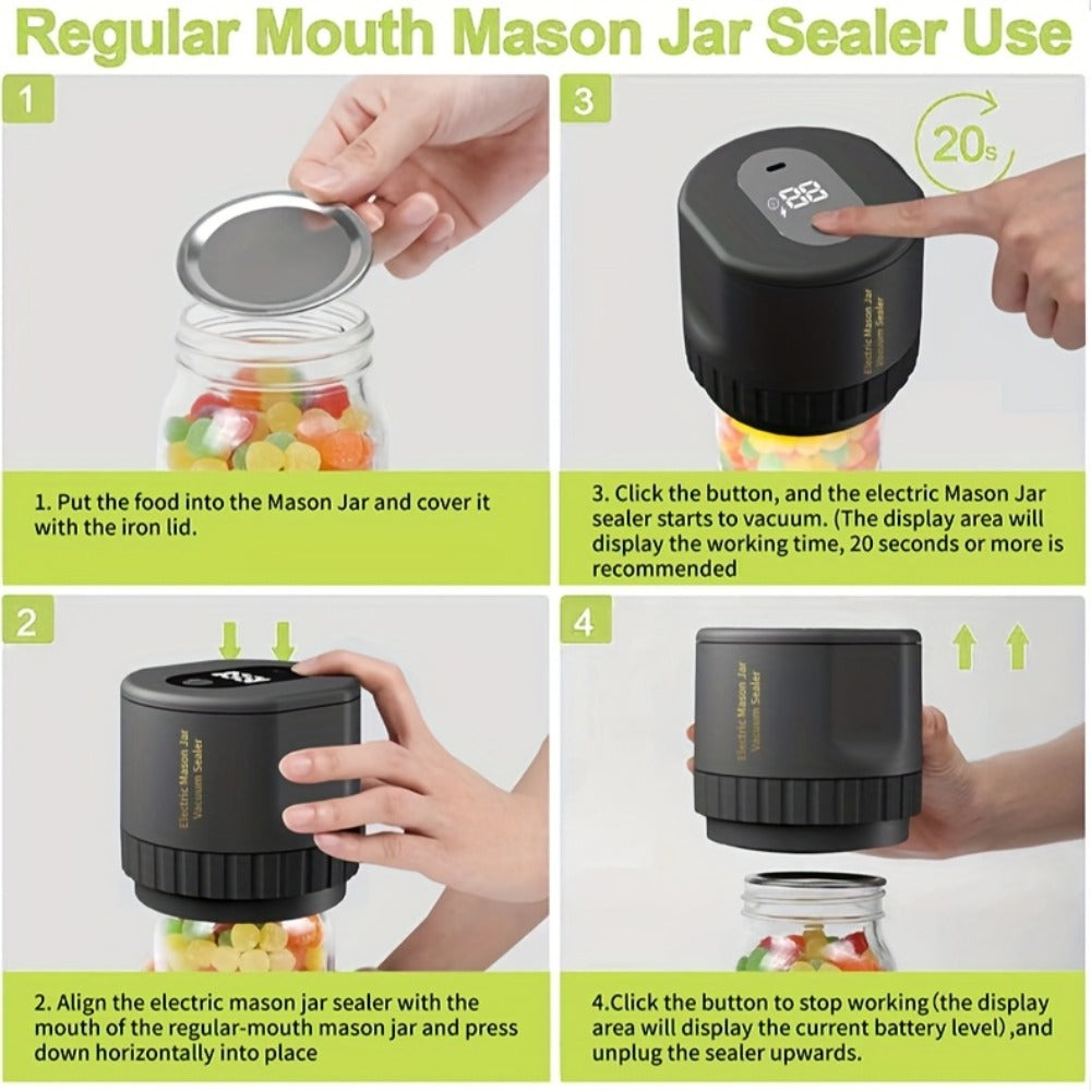 Vacuum Sealer Kit with Regular- and Wide-Mouth Adapters and Lid Accessories and Charging Cable