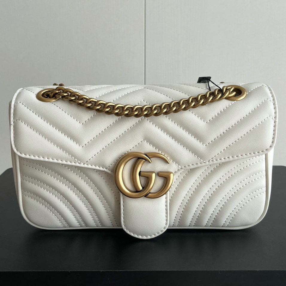 White Quilted Leather Chain Shoulder Bag
