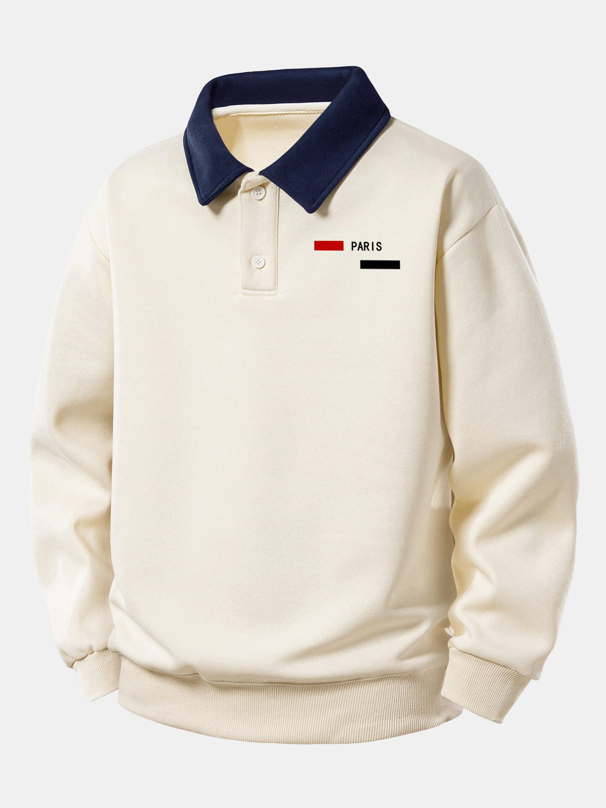 Relax Fit Paris Print Contrast Polo Sweatshirt