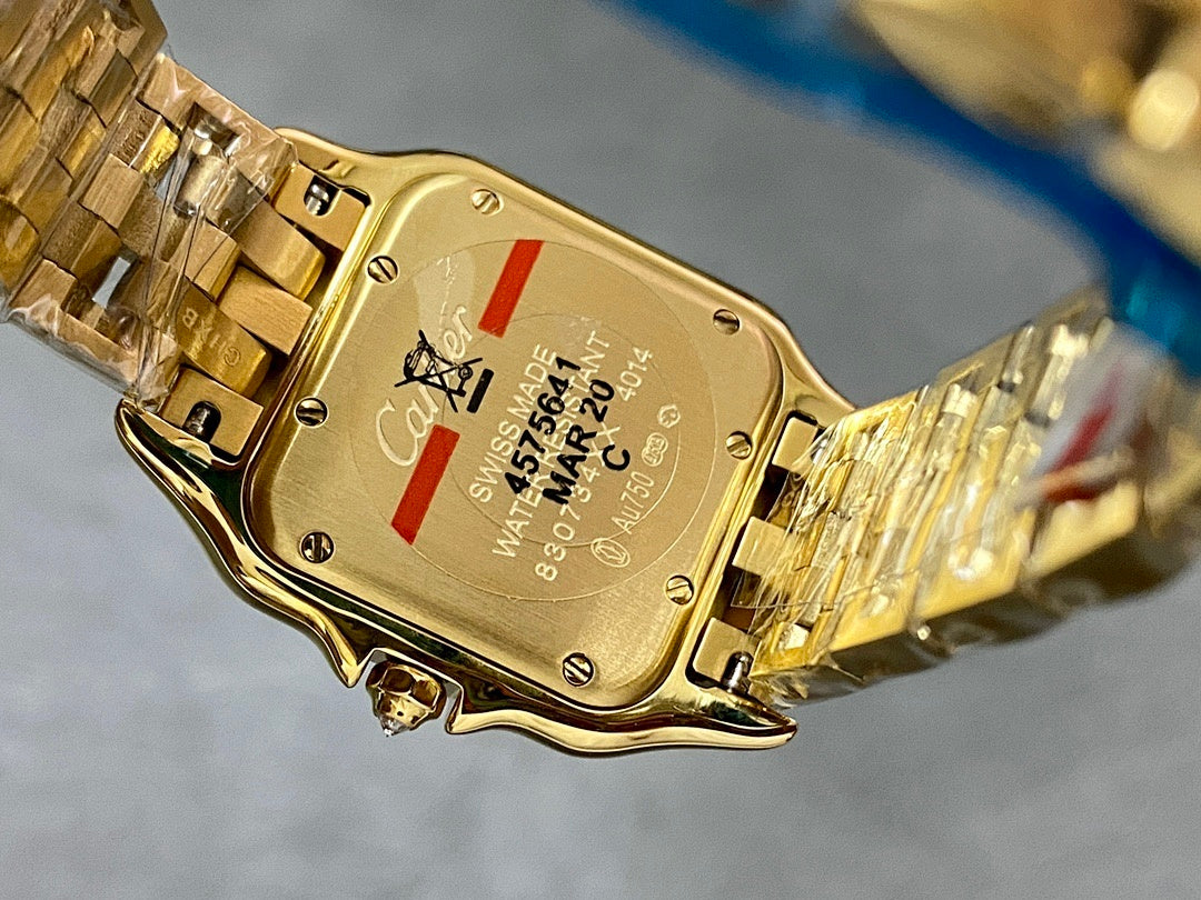Cartier Panthère de Cartier – Yellow Gold Diamond Bezel White Roman Numeral Dial Blue Sword Hands Gold Panthère Bracelet