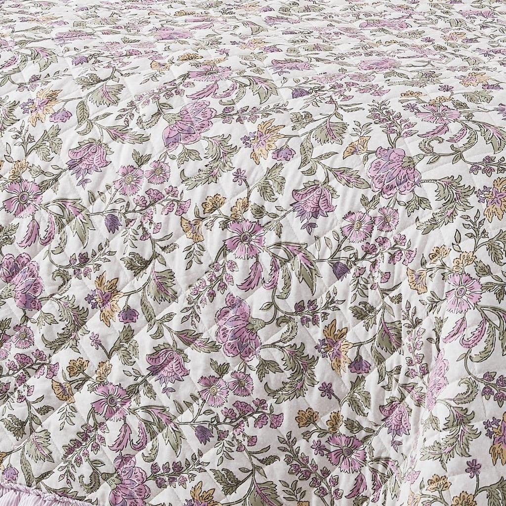 Lola Block Print Ruffle Reversible Floral Quilt Set