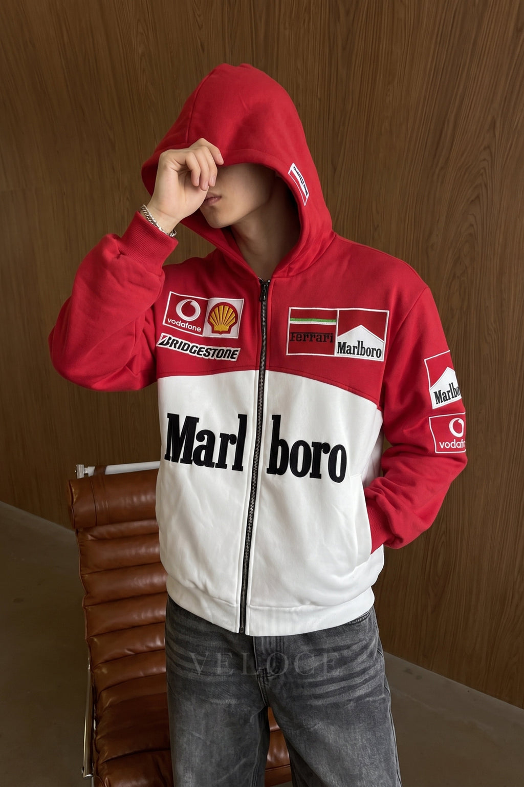 Marlboro Ferrari Embroidered Zip Hoodie