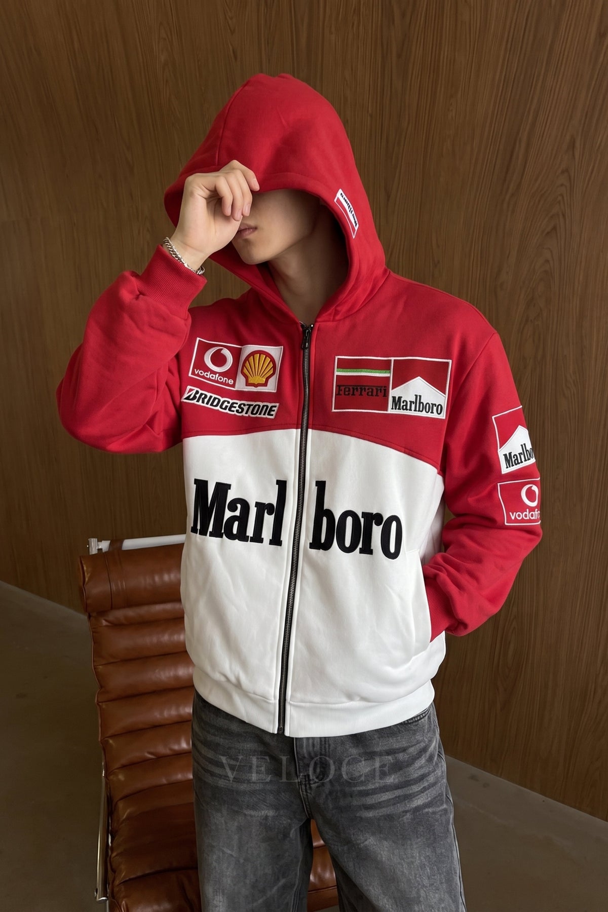Marlboro Ferrari Embroidered Zip Hoodie
