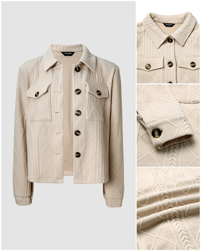 Women's Argyle Embossed Lapel Single Breasted Crop Coat